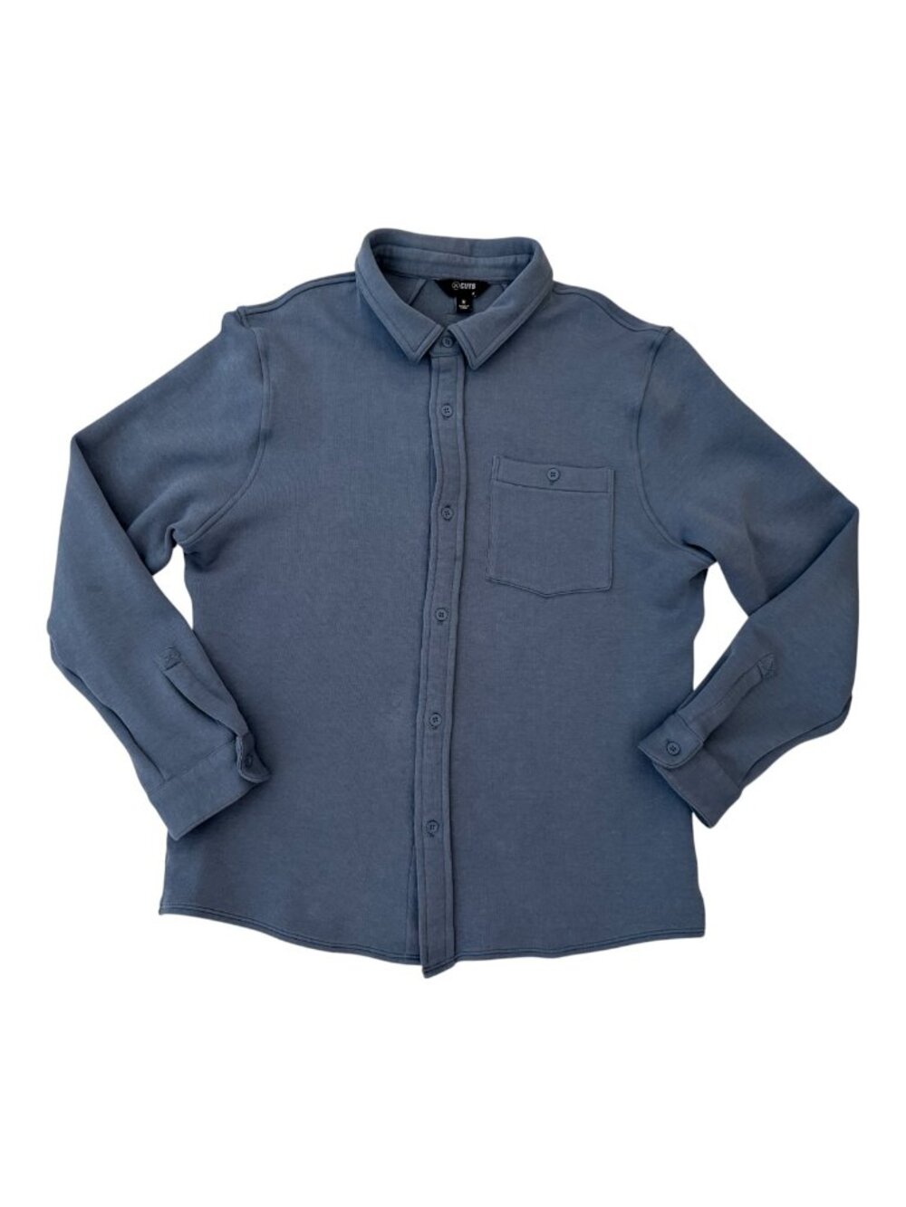 CUTS Men's Long Sleeve Button Up Shirt Blue Stretch Knit Size Medium